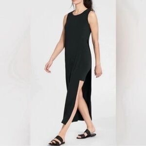 Athleta Gaia Black Sleeveless Midi Dress with Side Slit